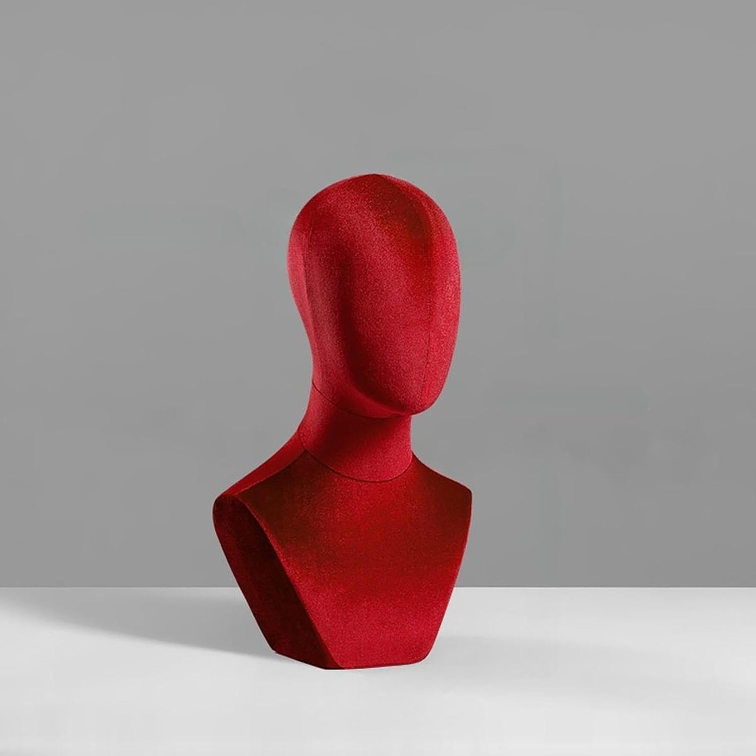 Bust Mannequin Head Velvet Block Head Stable (Height 45cm) Wig Holder Hat Rack Cloth Head for Hats Commercial Use Headdress, Red
