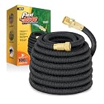 Flexi Hose Expandable Garden Hose, Lightweight & No-Kink Flexible Garden Hose, 3/4 inch Solid Brass Fittings and Double Latex Core, 100 ft Black