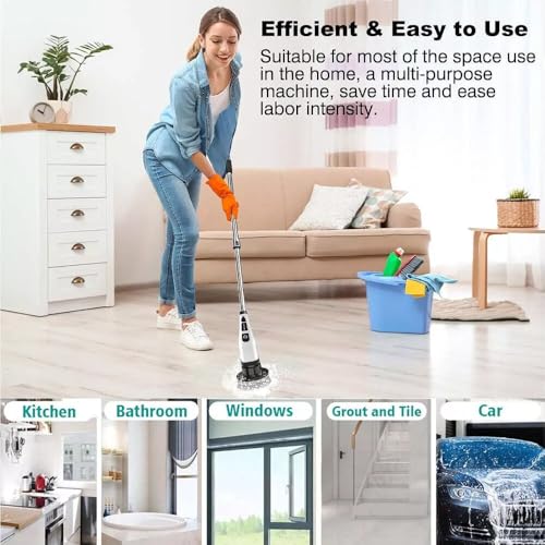 Spin Scrubber for Cleaning Bathroom, Cordless Cleaning Brush, 9 Replacement Head, Shower Cleaning Brush with Extension Arm for Bathroom, Tub, Tile, Floor - Image 6