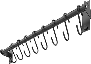 MIIVII Estante para utensilios de acero inoxidable, rieles de barra colgante montados en la pared con 8 ganchos en S ext...