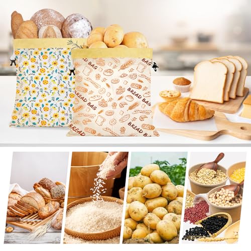 Miniatura 6 de 2 Bolsas De Pan Reutilizables De Cera De Abejas, 43 X 33 Cm, Bolsas De Algodón, Bolsas De Pan Con Forro Interior De Cera De Abeja, Bolsa Grande Lavable Para Pan Casero Y Productos Horneados