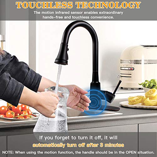 Touchless Kitchen Sink Faucets With Pull Down Sprayer,Kitchen Faucet With Pull Out Sprayer Single-Hole And 3 Hole Deck-Mount,3 Mode Single Handle Oil Rubbed Bronze Easy To Install, Spot Resist #TOP2