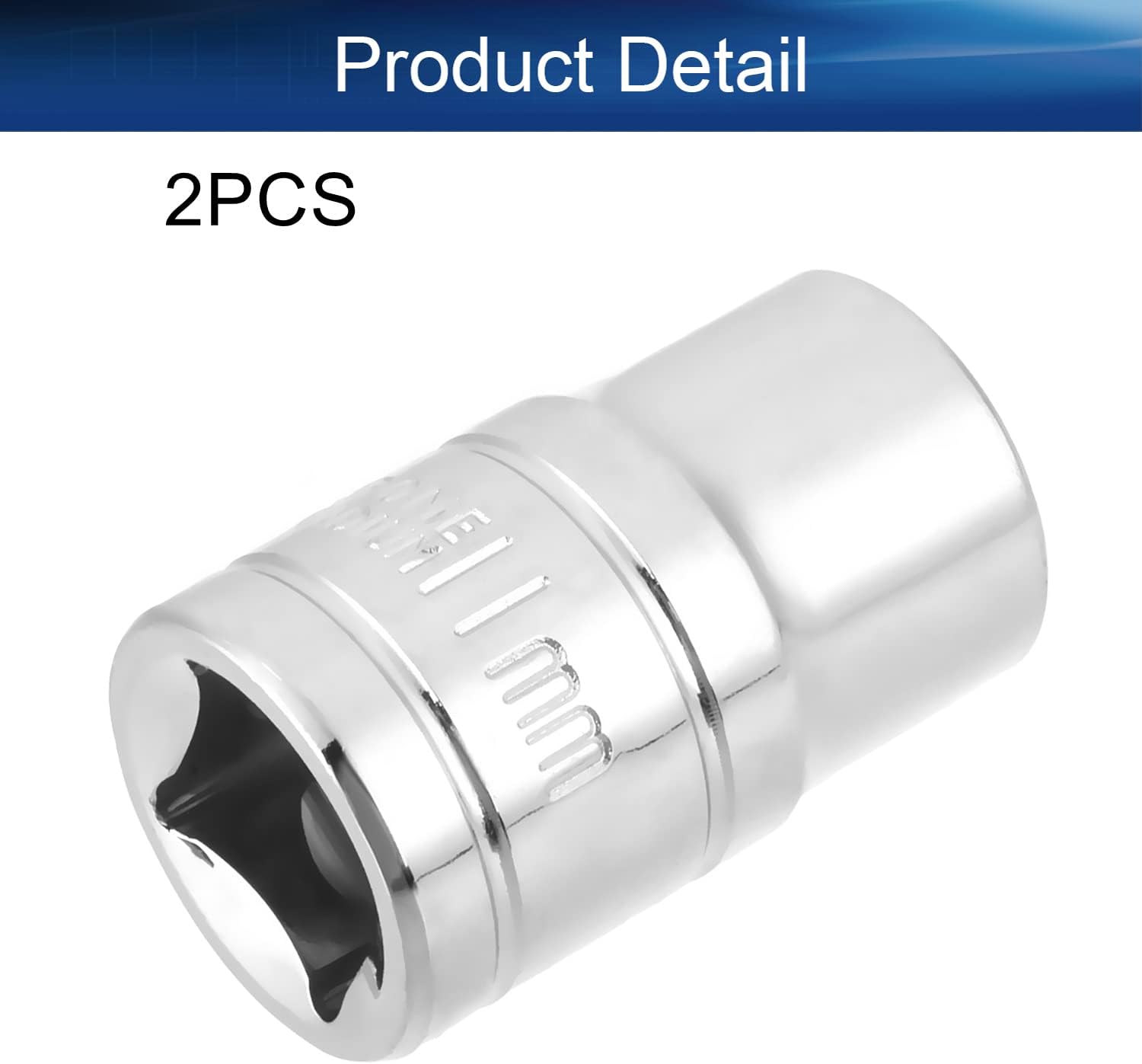 Auniwaig Shallow Socket, 3/8 Inch Drive x 11mm 6-Point Impact Socket, Metric, Cr-V, 2pcs