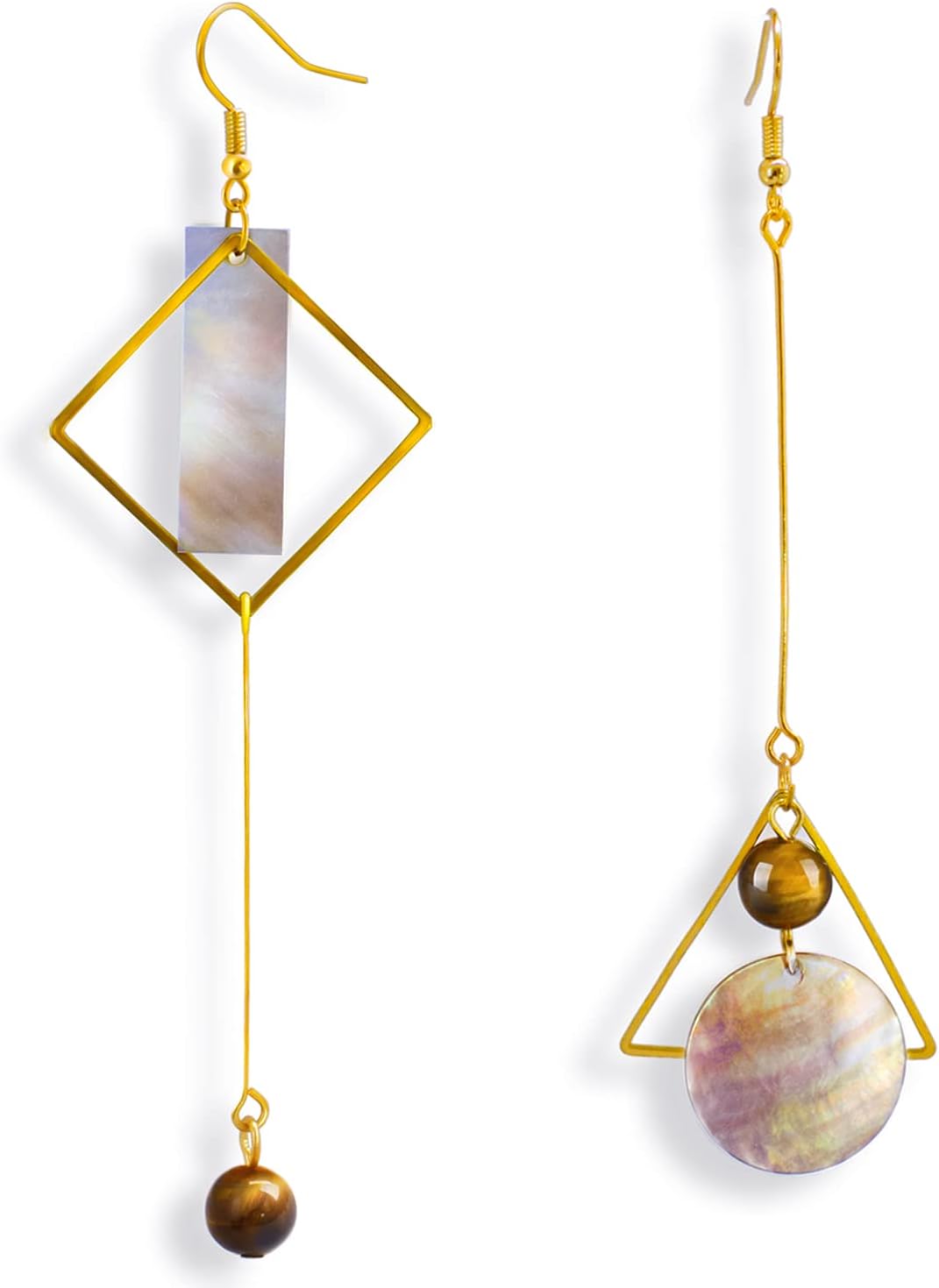 Mismatch Asymmetry Abstract Drop Dangle Abalone Shell Earrings for Woman