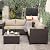 WAROOM Patio Furniture Set 4 Piece Conversation Sets Brown Rattan Outdoor Couch Loveseat Wicker Sectional Sofa with Storage Box Glass Top Table, Khaki Cushion