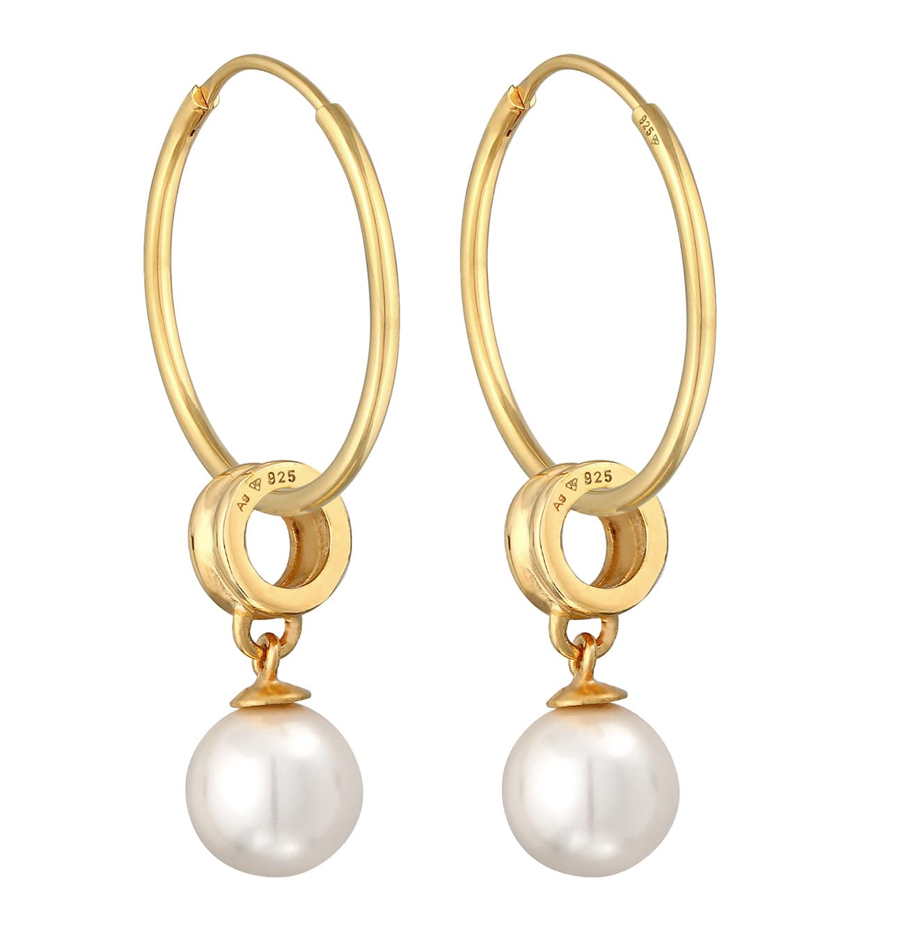 Nenalina Creolen Silber 925 Damen Ohrringe mit Perle vergoldet (8 mm)