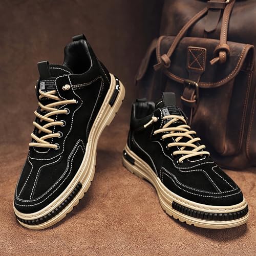 Non Slip Work Shoes for Men Lightweight Slip On Cushion Sneakers Comfortable Breathable Leather Lace Up Casual Sneakers4