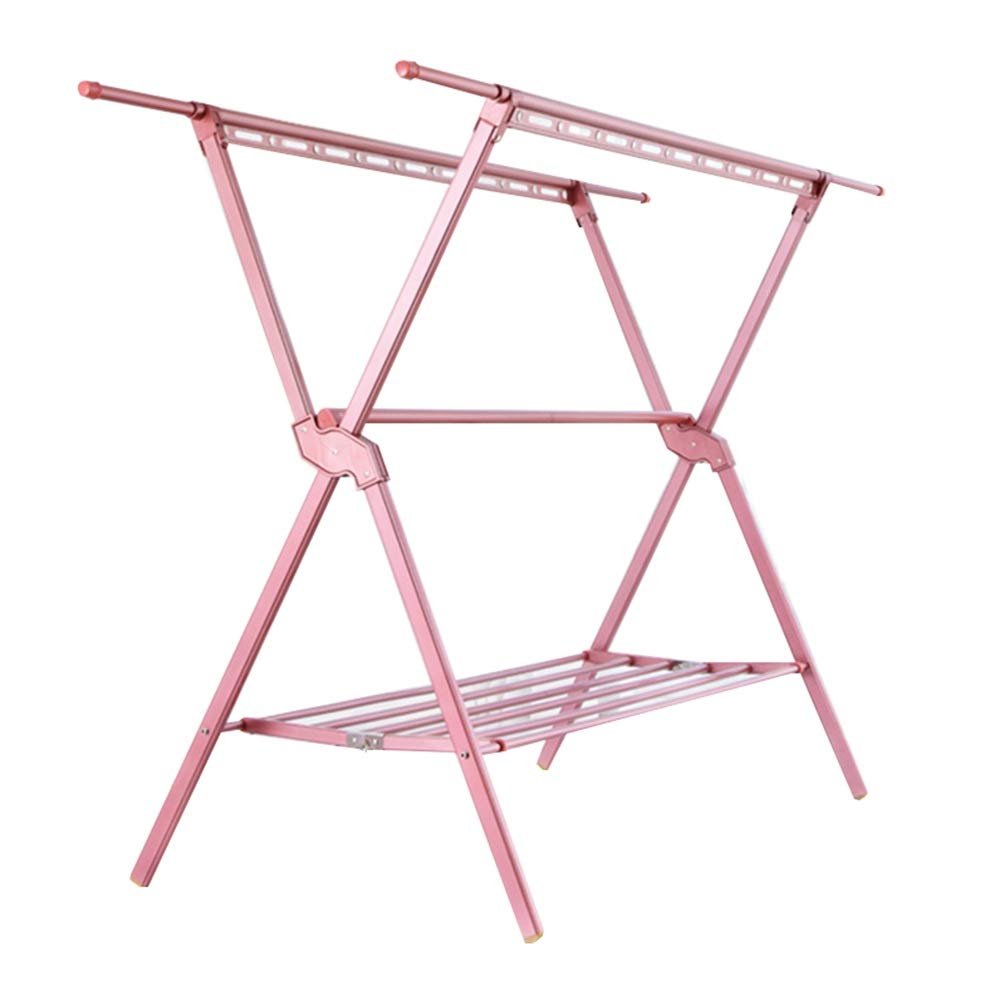JIAYINGClothes Drying Racks Space-Saving Laundry Rack,Foldable Clothes Drying Laundry Rack,Metal Clothes Drying Rack,with Hanging Rod and Storage Shelf,for Indoor and Outdoor Use