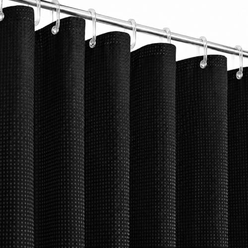 Image of HOMETHREADS Embrace Luxury with Our 6-Feet Long Premium Polyester Shower Curtain with 12 Hooks for a Lavish Bathroom Ambiance | Stylish, Splendid, and Perfectly Sized (Classic Black, 180x180cm)