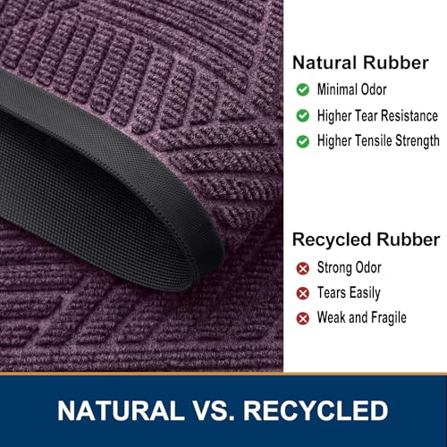 Image of Smiry Front Door Mat Outside Entrance, Heavy Duty Sturdy Natural Rubber Doormat, Trap Dirt and Moisture, Easy Clean Low Profile Mats for Indoor Outdoor Entry, Irregular Triangle (47x32, Purple)