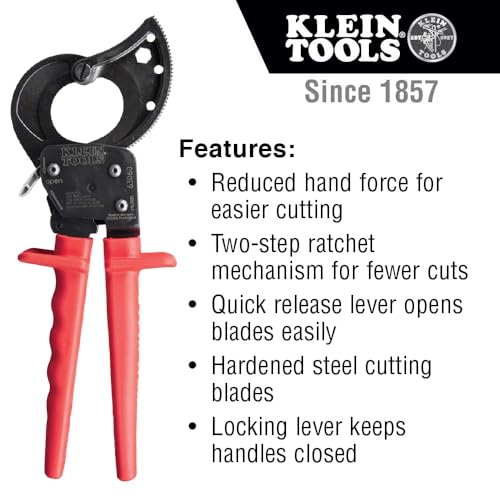 Klein Tools 63060 Cable Cutters, Ratcheting Heavy Duty Cutters for Up to 750 MCM, Great for Cable Preparation by KLEIN TOOLS - Image 2