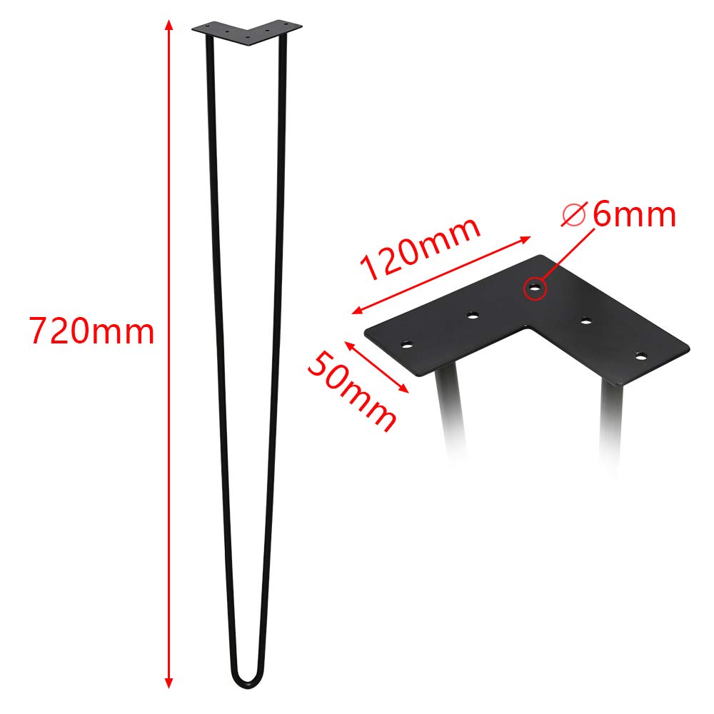 Lospitch Hairpin Legs - Gambe da tavolo in metallo, colore nero, 12 mm, gamba a 2 aste, 40 cm, 4 pezzi