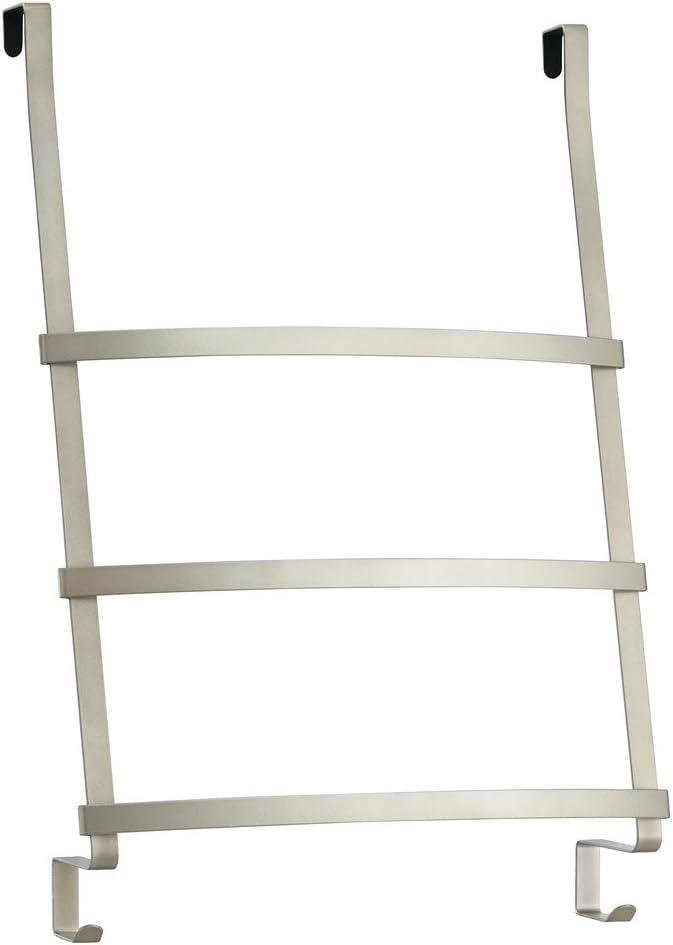 iDesign 59655 Gia Metal Over the Shower Door Towel Rack, Hooks for Master, Guest, Kids' Bathroom, 16.83" x 6.57" x 24.12" - Satin Silver