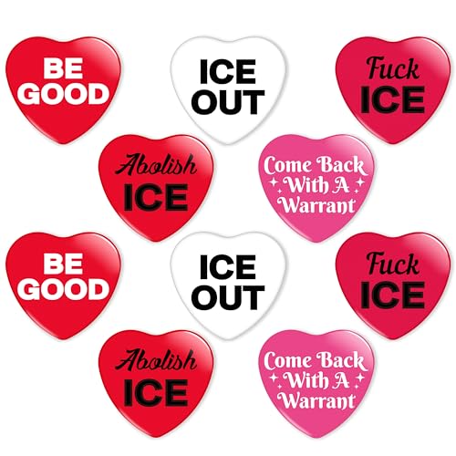 Eartim ICE Out Pins - 10Pcs Fuck ICE Anti Abolish ICE Pins And Button Be Good Badges Pink Red Heart Shaped Button Brooch for Collar Clothing Backpack Bag Hat Accessory Protest Parade Activity Supplies