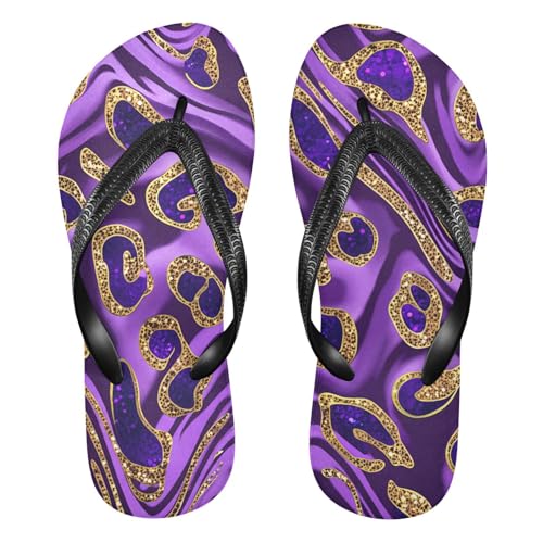 Purple Leopard Golden Wavy Stripes Flip Flop Beach Summer Casual Sandal for Women & Men Shower Shoes 20861913