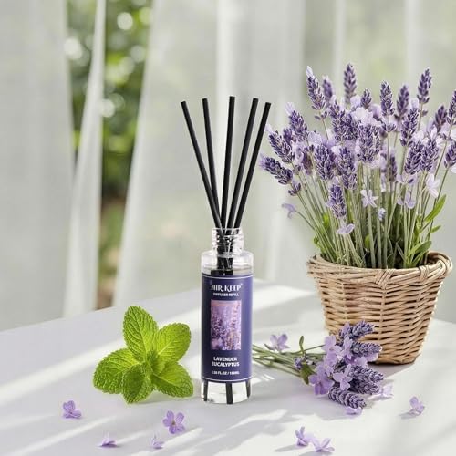 Image of Airkeep Reed Diffuser Set,1.69 fl oz (50 ml) - Lavender Eucalyptus Oil Diffusers with 8 Reed Sticks,Home Fragrance Reed Diffuser for Bathroom Shelf Decor