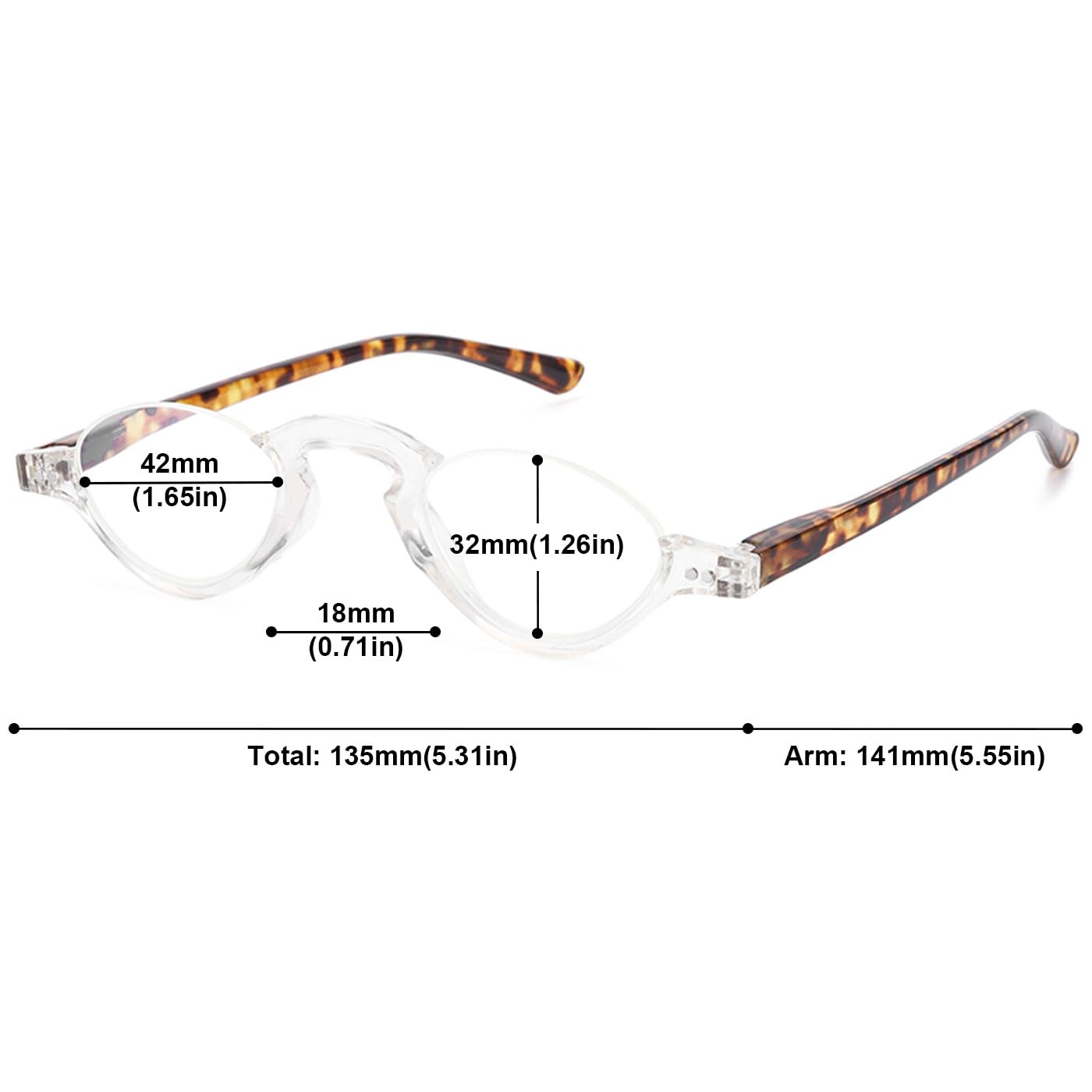 ABETOS Half Moon Reading Glasses Blue Light Blocking Computer Readers Spring Hinge Small Retro Half Frame Eyewear, Transparent&Tortoiseshell 2.0