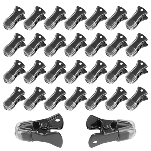 Jiozermi 30 Pcs 20x8mm Black Small Metal Clips, Non-Slip Clips with Rubber Cover Mini Alligator Clips Metal Spring Clamps DTY Clips for Craft Decoration ID Badge Holder Office