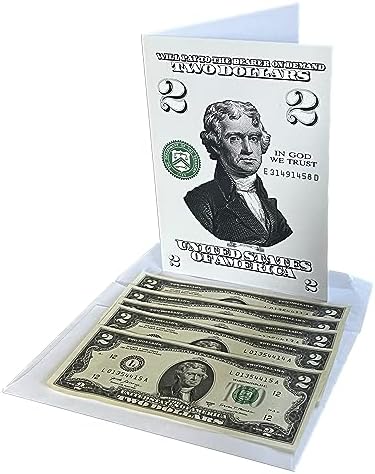 Boom Value Zwei Dollar-Bill-Geburtstagskarte, ehrt den 2-Dollar-Schein – humorvolle Geburtstagskarte für Sie und Ihn, mit gratis Umschlag und 5–2 Stück