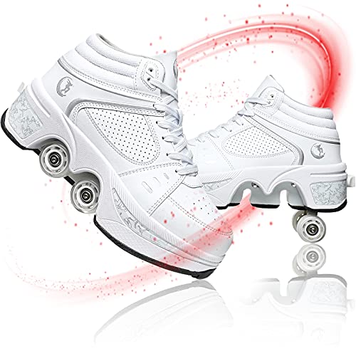 SHHAN Patins A roulettes Reglables Rollers en Ligne pour Enfants Garçons Fille Chaussures À roulettes De Skateboard Outdoor Gymnastique Automatiques Rétractables Baskets,Blanc,37 Cover