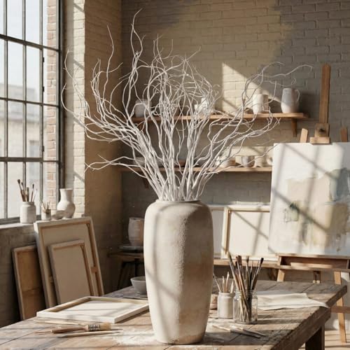 Image of Norme 6 Pcs 47.2 Inch Lifelike Curly Willow Branches for Vases Artificial Decorative Dried Twigs Tall Plastic Vine Bendable Stick for DIY Plant Crafts Farmhouse Wedding Indoor Home Hotel Decor(White)