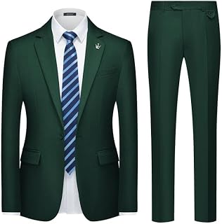 Mens 2 Piece Suit Slim Fit Solid Wedding Prom Tuxedo Suit with One Button Notch Lapel Blazer and Pants
