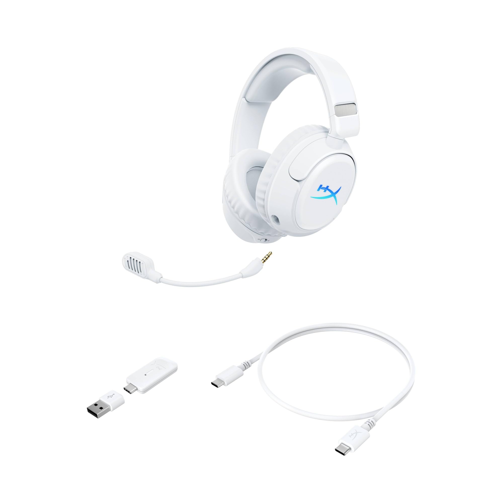 HyperX Cloud Flight 2, Cuffie Gaming Wireless, Luci RGB Personalizzabili | Batteria fino a 100 Ore, Wireless 2,4 GHz, Bluetooth, Instant Pair, PC/PS/Switch, Bianca