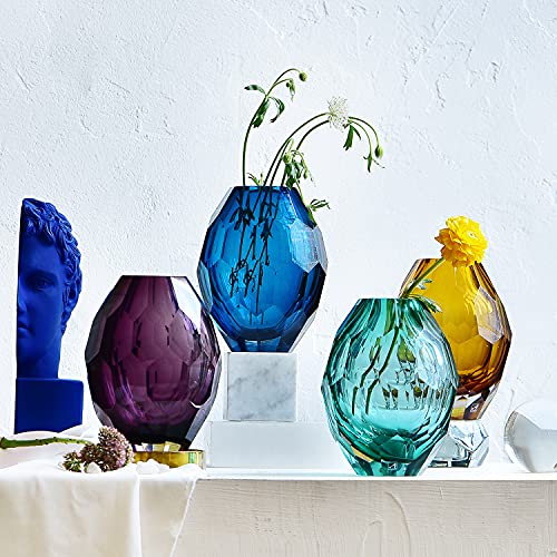 Cyl Home Art Glass Vase Solid Color Hand Blown Diamond Shape Decor Vase Dining Living Table Centerpieces Gift For Wedding Housewarming Party, Turquoise #TOP1