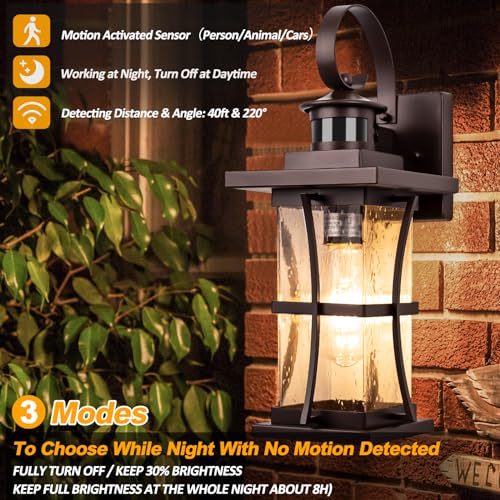 Image of Frelii Large Oil Rubbed Bronze Motion Sensor Outdoor Lights 15.5inch - Dusk to Dawn Outdoor Lighting, Waterproof Porch Lights Outdoor Wall Sconce, Exterior Light Fixtures for House, Garage Anti-Rust