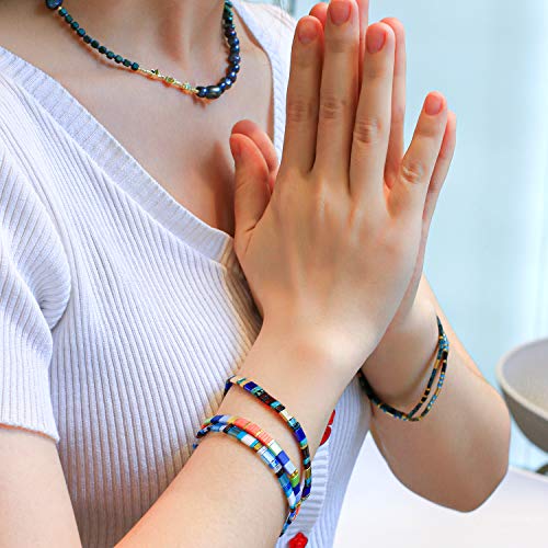 Image of KELITCH Women Stretch Bracelets Mixed Tila Seed Beaded Bracelets Lucky Jewelry for Women Lovers