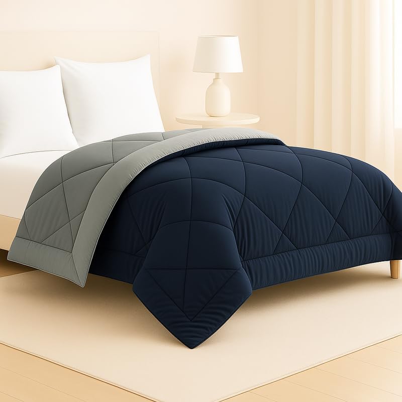 Reversible Microfiber AC Comforter/Blanket for Double Bed | Ultra Soft All-Weather Lightweight Duvet | Solid Teal & Grey | 200 GSM | 90 x 100 Inches-image-29