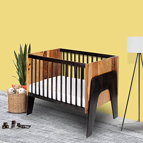 Image of Wakefit 2-in-1 Baby Cot | 1 Year Warranty | Baby Cot Bed, Wooden Cradle for Baby, Cribs & Cots Furniture - Bumblebee (Sheesham Wood, Crib Convertible to Study Table)