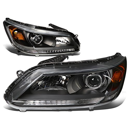 DNA MOTORING Pair Projector Headlight Assembly Compatible with 13-15 Honda Accord 4-Door, Black/Amber, HL-OH-HA13-BK-AM