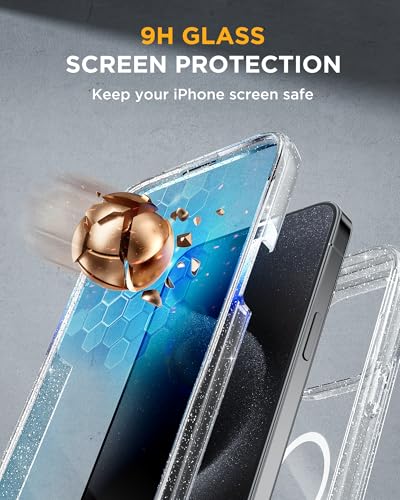 Image of Miracase Magnetic for iPhone 12 Pro Max Case [Compatible with MagSafe] Full-Body Phone case with Built-in Glass Screen Protector& Camera Protector, Military Drop Proof 12 Pro Max Cover, Clear Glitter