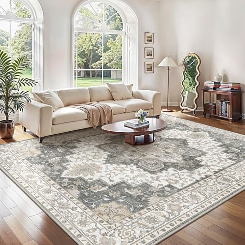 GENIMO Rugs Living Room Large 160x230cm, Vintage Boho Area Rugs Machine Washable, Non-Slip Carpet, Low Pile, Non-Shedding, Oriental Printed Design, Dining Room, Home, Office, Bedroom,
