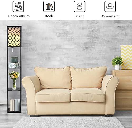 COSTWAY Floor Lamp with Shelves, 1/2 Lampshade Standing Light with Chain Switch & Foot Switch, Reading Lamp for Bedroom, Living Room, Office, Home Decoration (1 Lampshade, Without Foot Switch)