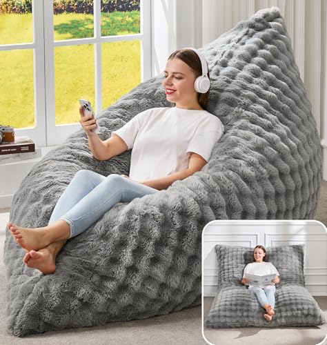 Hobestluk 3 in 1 Bean Bag Chair Giant Bean Bag Chairs for Adults with Bubble Cover Convertible Bean Bag Floor Cushion with Machine Washable Cover for Living Room (Bubble Grey)