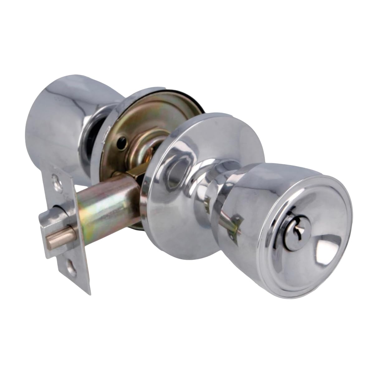 Amig - Juego de Pomos para Puerta de Entrada Interior - Para Puertas de Madera 35‑45 mm - Picaporte 60/70 mm con Condena Interior - Instalación con Agujero Ø54 - Latón Cromado brillo - Mod. 600