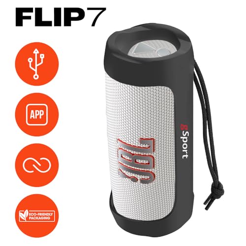 Image of JBL FLIP 7 Waterproof Portable Speaker Bundle with gSport Silicone Sleeve (White)