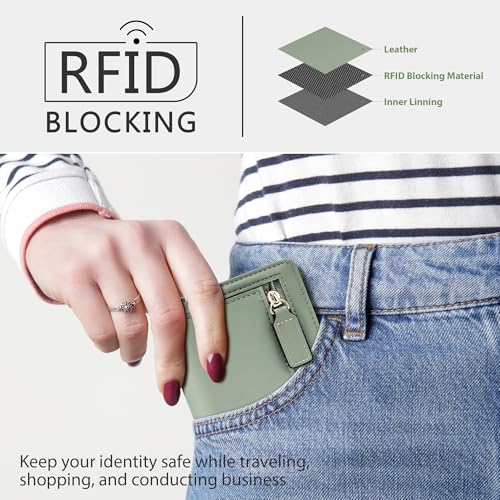 Image of Gostwo Small Wallet for Women, Slim Bifold Credit Card Holder, Compact RFID Blocking Cash Wallet, Billfolds Thin Leather Zipper Pocket, Mini Wallet Gift for Ladies Teen Girls Travel with ID Window