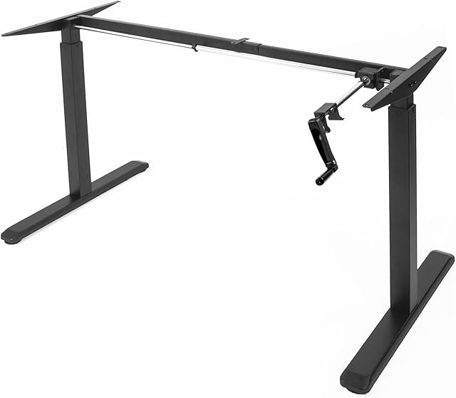 VIVO Black Manual Height Adjustable Stand Up Desk Frame with Hand Crank System, Ergonomic Standing 2 Leg Workstation, DESK-V101M