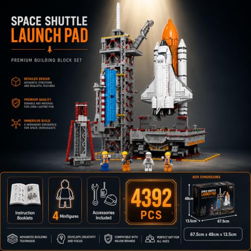 Image of SKY LINE OCEAN Large Space Shuttle Building Block Set with Launch Pad, 4392+ PCS Space Exploration Construction Kit, STEM Engineering Model for Teens & Adults, 5-Year Structural Warranty
