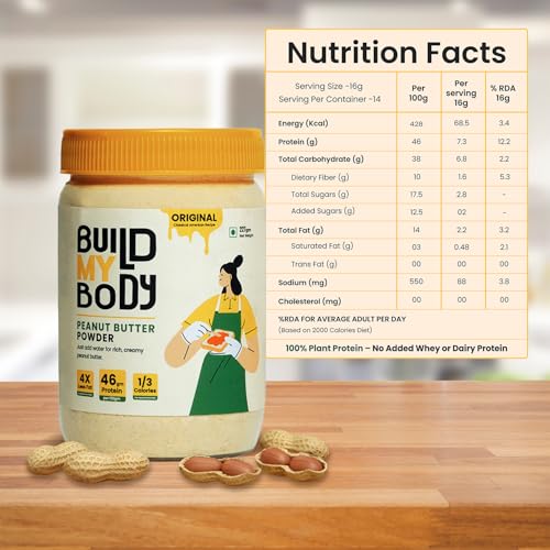 Image of Build My Body | BMB - Original Peanut Butter Powder | 46g Protein | Makes 500g Peanut Butter Spread | Classic American Taste | No Preservatives | 1 /3 the Calories | 4x Less Fat | Spread, Blend, Mix or Bake | Perfect for Every Protein Fix | 227g
