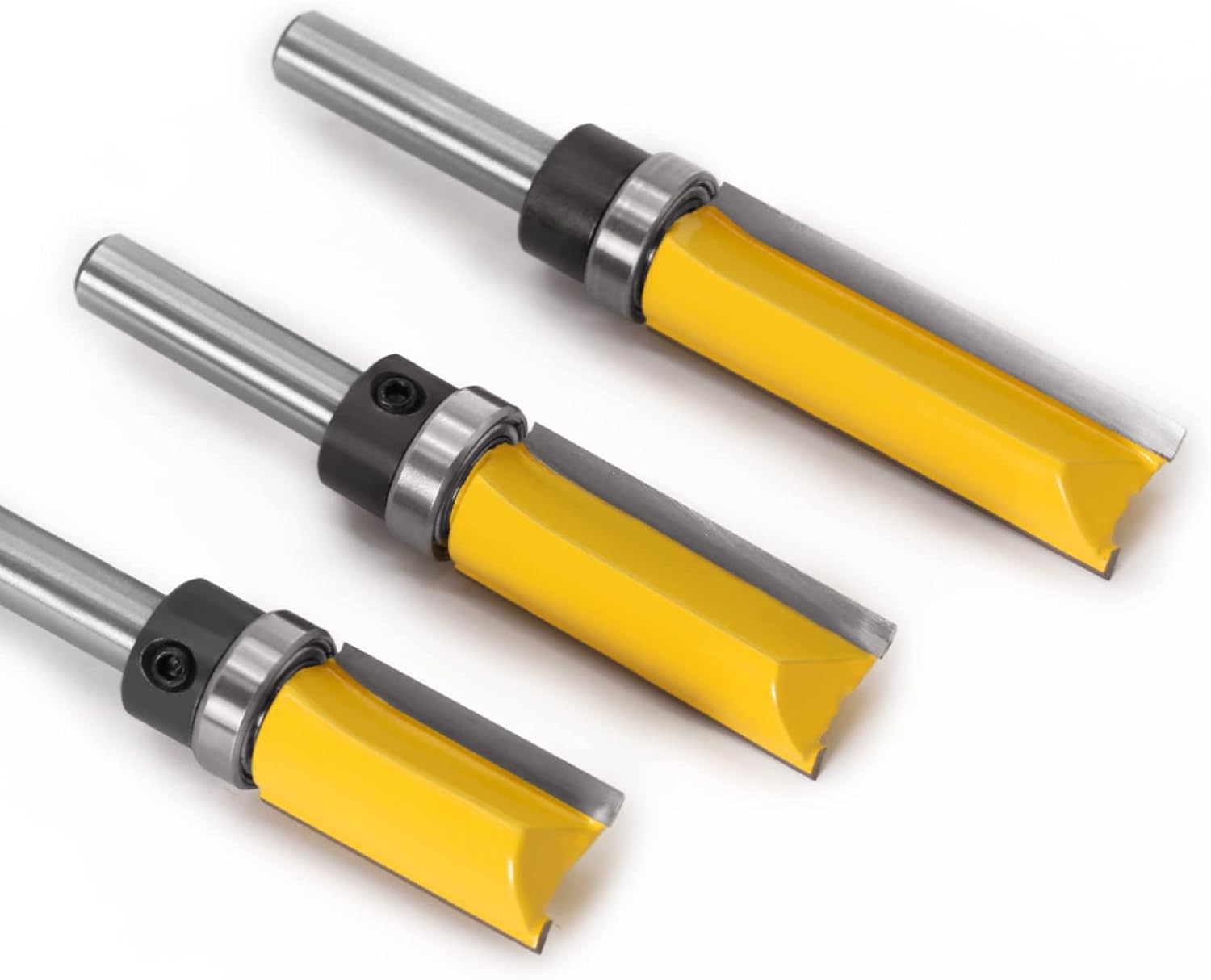 Drill Bit Flush Trim Router Bit Pattern Bit Top Bottom Bearing 5/8" Blade Template Wood Milling Cutter Carpenter,3pcs 8mm shank