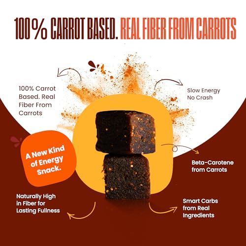 Image of PEPCUBES Carrot Snack Bites, Orange Flavor (8 Pack), Soft, Chewy, Real Ingredients, Naturally Sweetened, High Fiber, Steady Energy, Gluten Free, Dairy Free, Low Calorie, Plant Based, Gut-Friendly, Vegetarian Friendly | 8 ct, 1.06 oz each