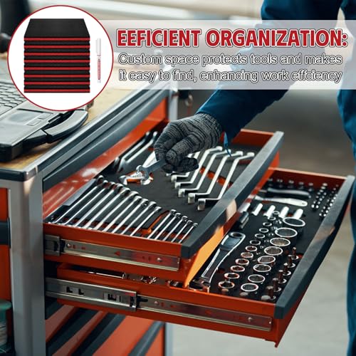 Pushglossy 8 Pcs Tool Box Foam Kit 16 x 12 x 1 Inch Toolbox Drawer Foams with White Marker Foam Inserts for Toolbox Hard Case Tool Cuttable Pads Storage Cases Organizer Sheet