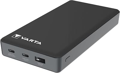 VARTA Batería Externa 20000mAh, Power Bank Power on Demand con 3 Puertos (1X USB A, 2x USB C), Compatible con Tablet y Smartphone, Cargador portátil, Embalaje ecológico