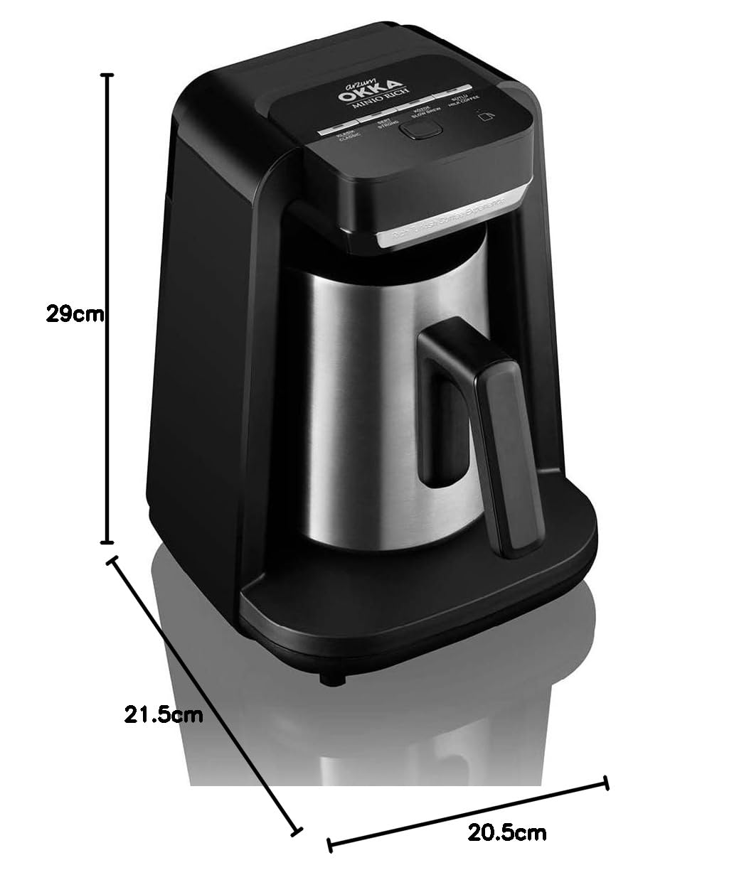 Arzum Okka - Caffettiera turca 700 W, caffè turco, capacità 5 tazze, caffettiera in acciaio inox con mixer, sistemi di allarme acustico e LED, cromato