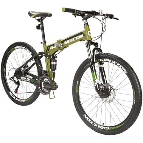 GIDUCTON 26 Inch Folding Mountain Bike 21 Speed Dual Disc Brakes Full Suspension MTB Bicycle for Adult Teens (Green Red) (Green) Cover