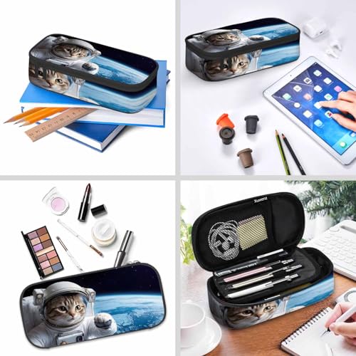 Image of Cat Astronaut Pencil Case Cute Animal Universe Sky Land Space Earth Pencil Bag Pen Markers Pouch Holder Organizer for Boy Girl School Students